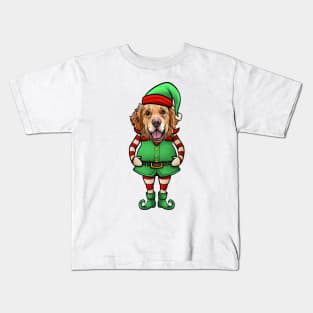 Golden Retriever Christmas Elf Kids T-Shirt